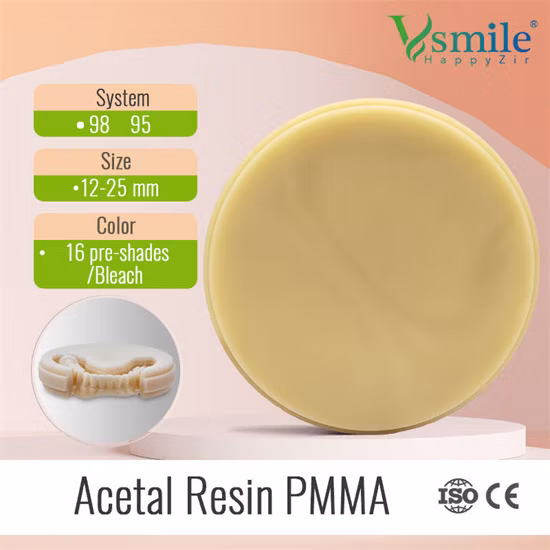 Disque dentaire PMMA en acétal 95mm, blancs flexibles A2 A3, blocs multicouches de couleur claire pour Zirkon Zahn